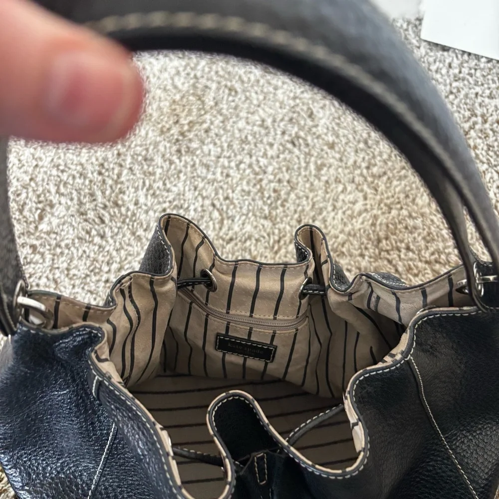 kate spade Black Pebbled Leather Gathered Drawstring Tote